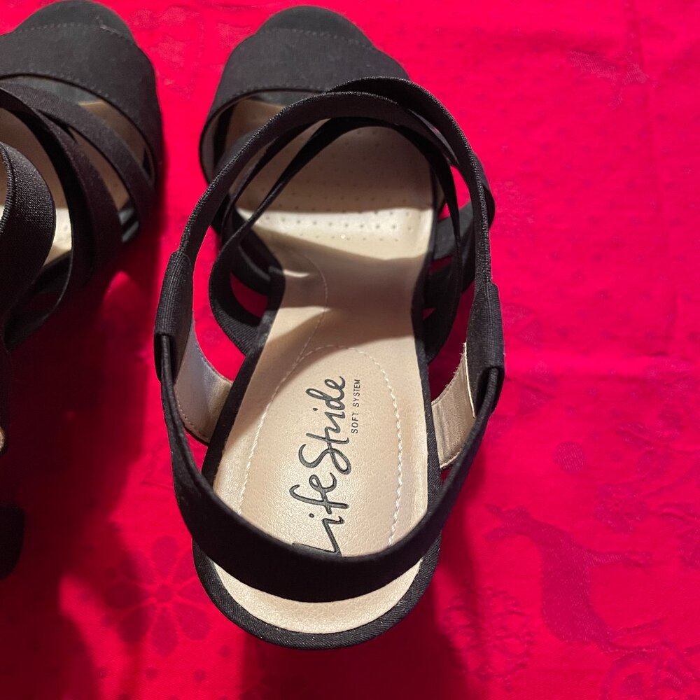 BLACK LIFE STRIDE CHARLOTTE BLACK STRAPPY SANDALS BRAND NEW ORIGINAL BOX. - Picture 4 of 11